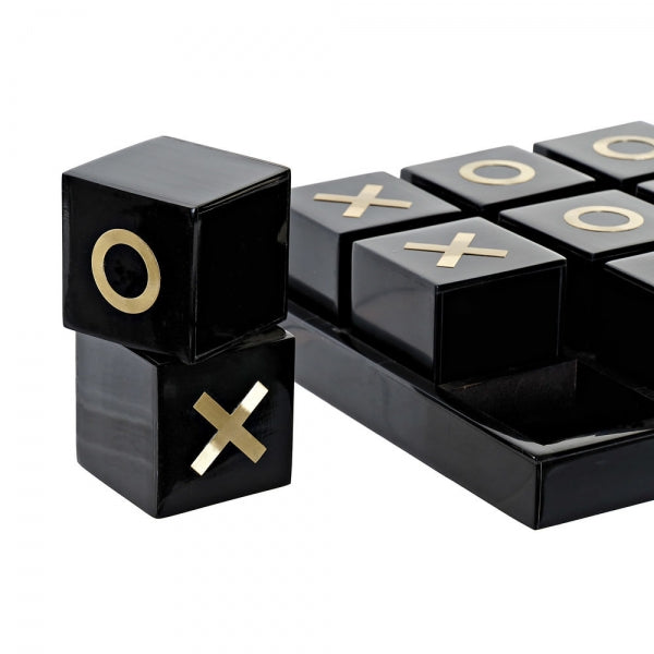 Tic Tac Toe Game Contemporary Black and Gold Shiny Home Decor