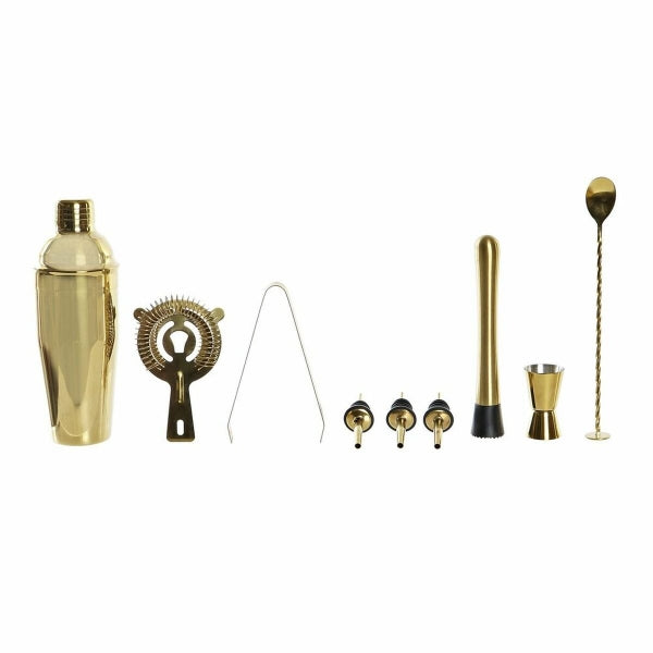 Gold Stainless Steel Cocktail Kit and Bamboo Wood Stand Home Decor