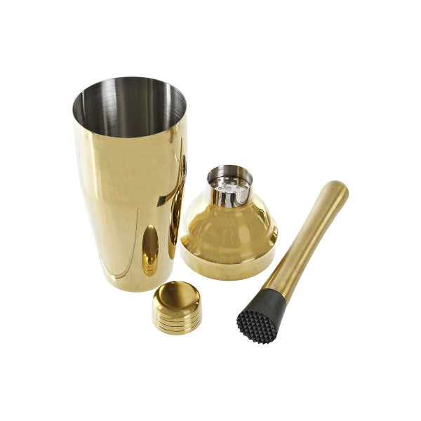 Gold Stainless Steel Cocktail Kit and Bamboo Wood Stand Home Decor