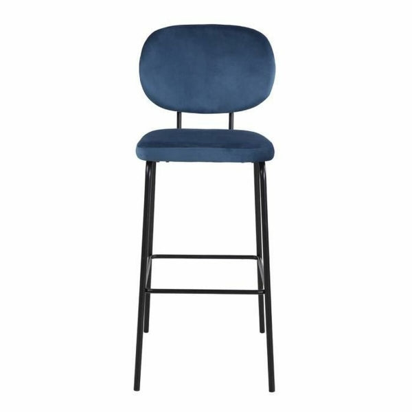 Set de 2 Taburetes Diseño Contemporáneo Home Decor Efecto Terciopelo Azul y Metal Negro