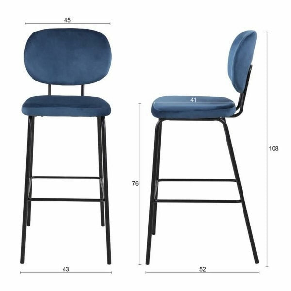 Set de 2 Taburetes Diseño Contemporáneo Home Decor Efecto Terciopelo Azul y Metal Negro