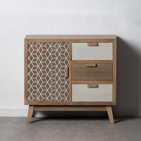 Meuble d'appoint Ethnique Chic en Bois Naturel et Blanc