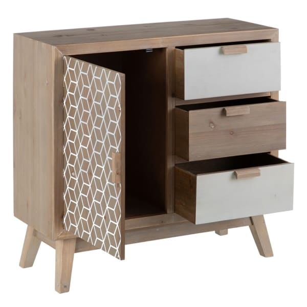 Mueble Auxiliar Étnico Chic en Madera Natural y Blanco