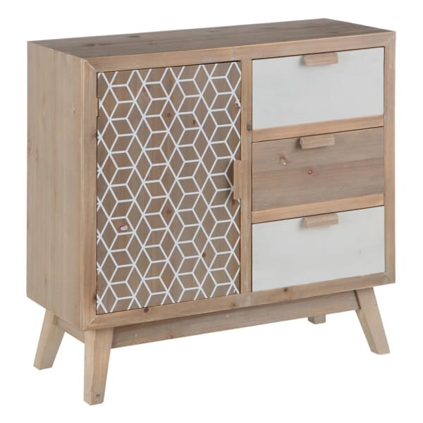 Mueble Auxiliar Étnico Chic en Madera Natural y Blanco