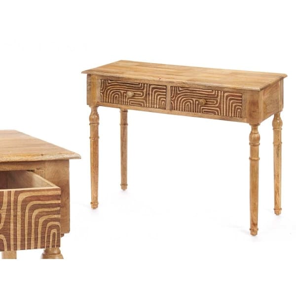 Console 2 Tiroirs Manguier Massif Motifs Courbes