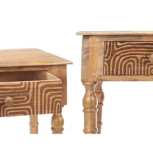 Console 2 Drawers Solid Mango Wood Curved Patterns