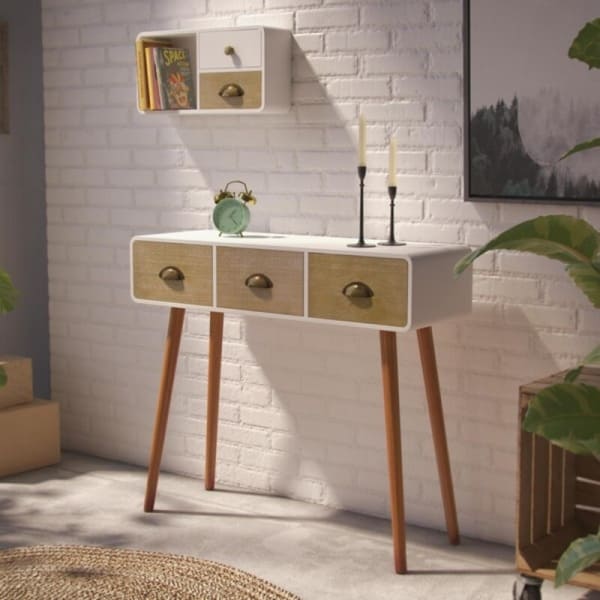 Meuble d'Entrée Console Loft Bois Blanc et Marron