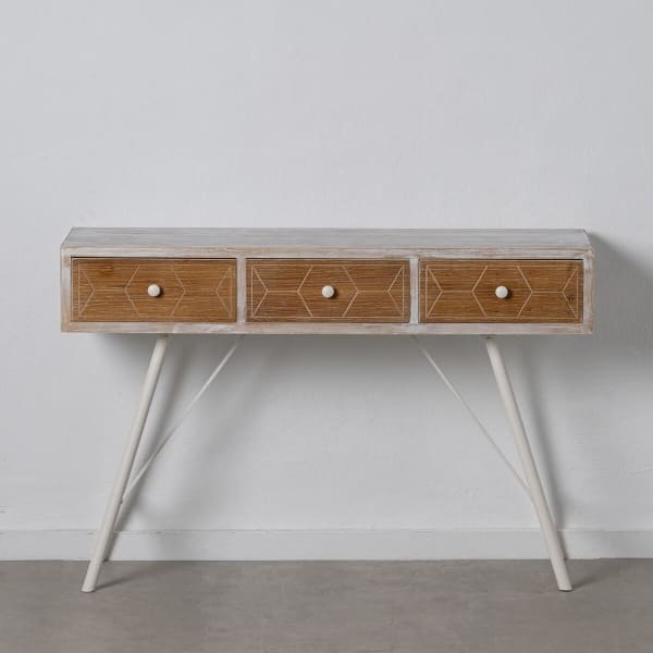 Meuble Console en Bois Patiné Blanc et Marron