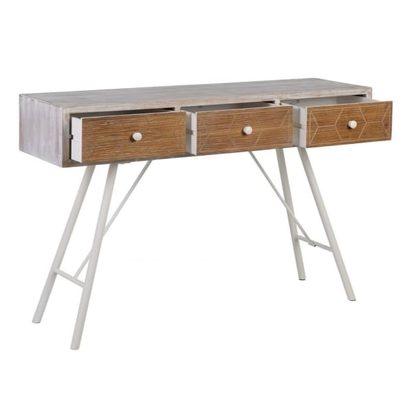 Meuble Console en Bois Patiné Blanc et Marron