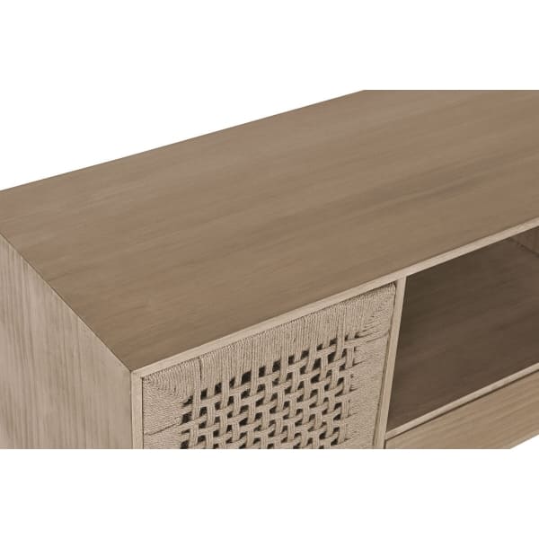 Meuble TV Design Japonais en Bois Naturel et Jute (120 x 40 x 55 cm)