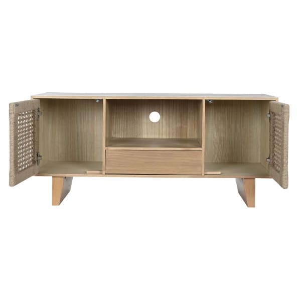 Meuble TV Design Japonais en Bois Naturel et Jute (120 x 40 x 55 cm)