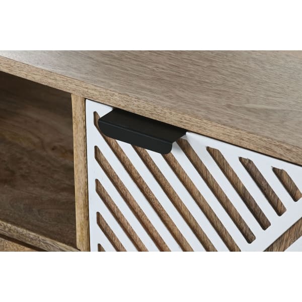 Mueble de televisión indio de madera maciza natural y blanca