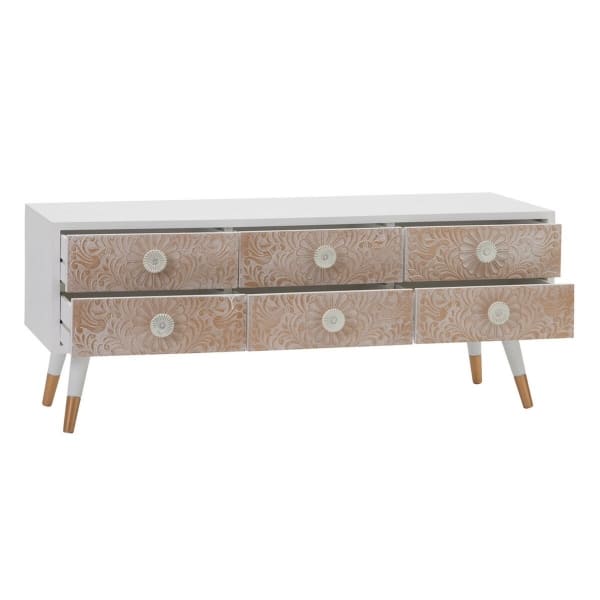 Table Basse 6 Tiroirs Shabby Chic en Bois Blanc