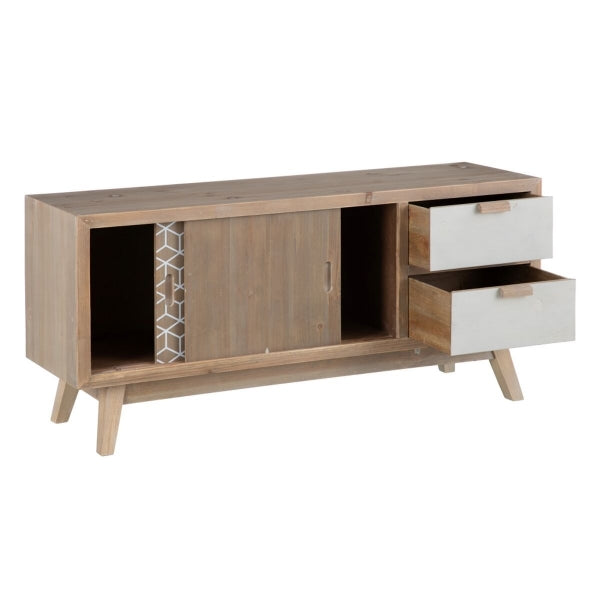 African Design TV Cabinet Home Decor Wood White and Brown