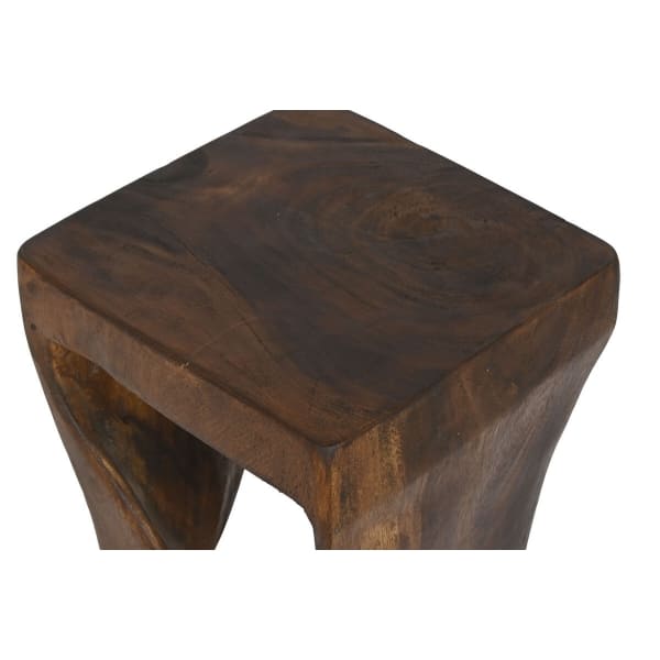 Petite Table d'Appoint en Bois Brut Sculpté (27 x 27 x 60 cm)