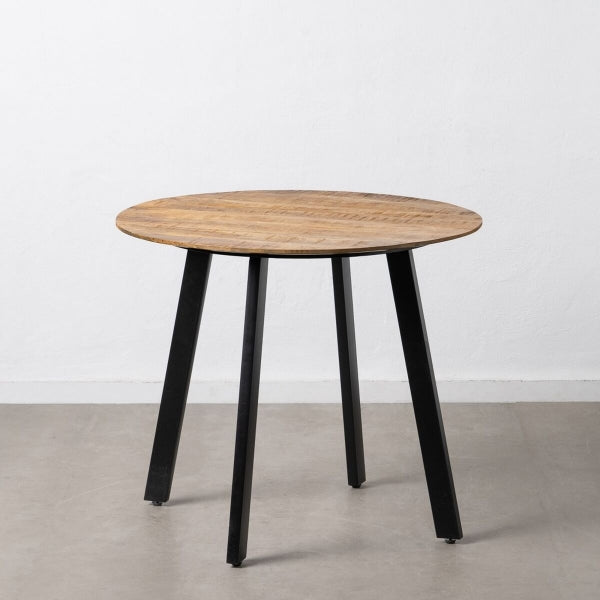 Petite Table Ronde Loft Bois Naturel et Métal Noir