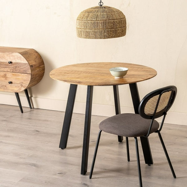 Petite Table Ronde Loft Bois Naturel et Métal Noir