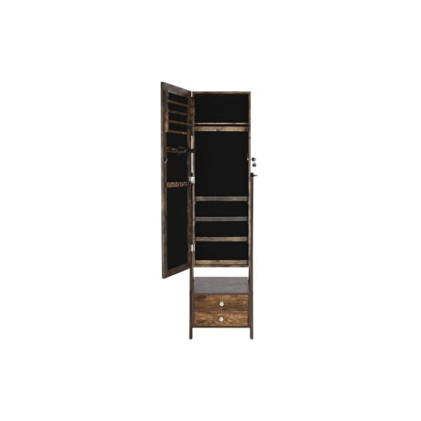 Jewelry Armoire with Mirror in Brown Wood Traditional Design