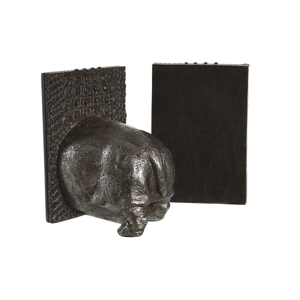 Silver and Brown Hippopotamus Bookends Colonial Style