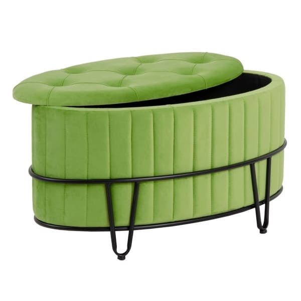 Banquette Coffre Atypique en Tissu Effet Velours Vert ( 80 x 80 x 46 cm)