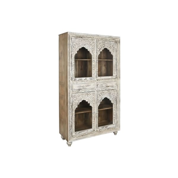 Grand Vaisselier Design Arabe en Bois Sculpté Blanc  107 x 43 x 193 cm