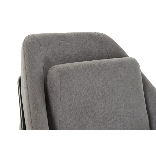 Sillón de diseño en tela gris y metal negro estilo contemporáneo