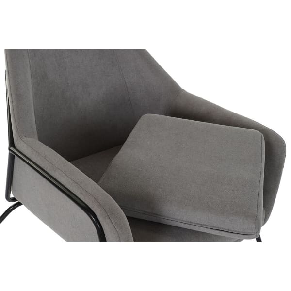 Sillón de diseño en tela gris y metal negro estilo contemporáneo