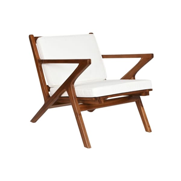 Fauteuil Ethnique en Teck Massif et Tissu Blanc ( 64 x 76 x 77 cm)