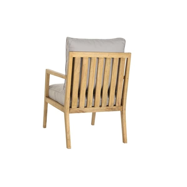 Outdoor Chair with Wooden Armrests and Gray Cushions