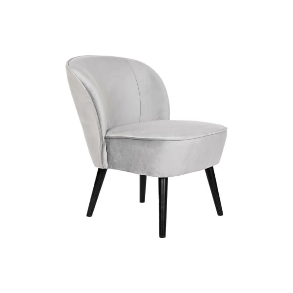 Fauteuil Velours Gris Clair et Bois Noir Style Moderne