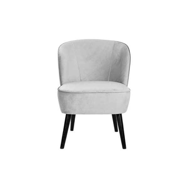 Fauteuil Velours Gris Clair et Bois Noir Style Moderne