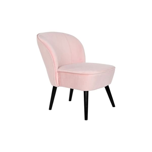 Fauteuil Velours Rose et Bois Noir Style Moderne