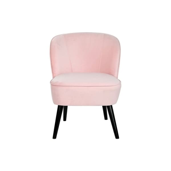 Fauteuil Velours Rose et Bois Noir Style Moderne