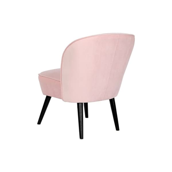 Fauteuil Velours Rose et Bois Noir Style Moderne Vue de Dos