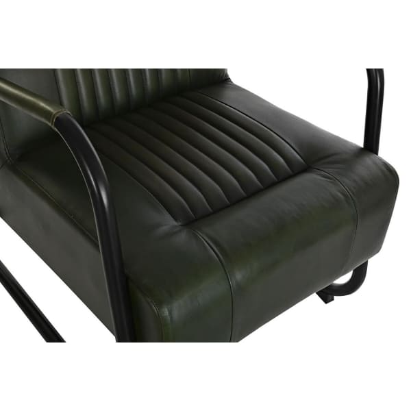 Vintage Relax Armchair in Dark Green Leather and Black Metal with Armrests