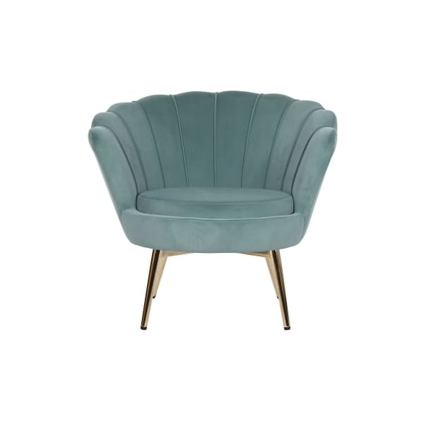 Fauteuil Coquillage Glamour Vert d'Eau et Métal Doré