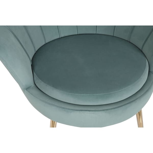 Fauteuil Coquillage Glamour Vert d'Eau et Métal Doré