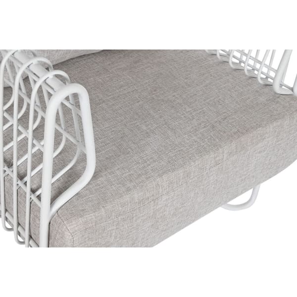 Designer Armchair in White Metal and Gray Cushions (76 x 66 x 65 cm)