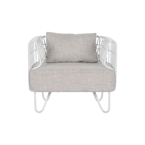 Fauteuil Design en Métal Blanc et Coussins Gris ( 76 x 66 x 65 cm)