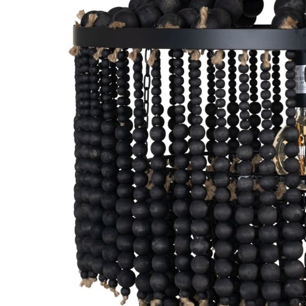 Grand Lustre en Perles de Bois Noirs