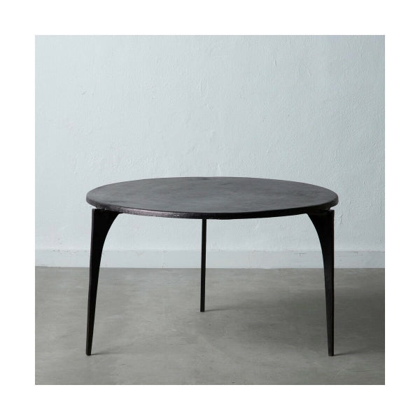 Table Basse Ronde Effet Noir Brulé en Aluminium