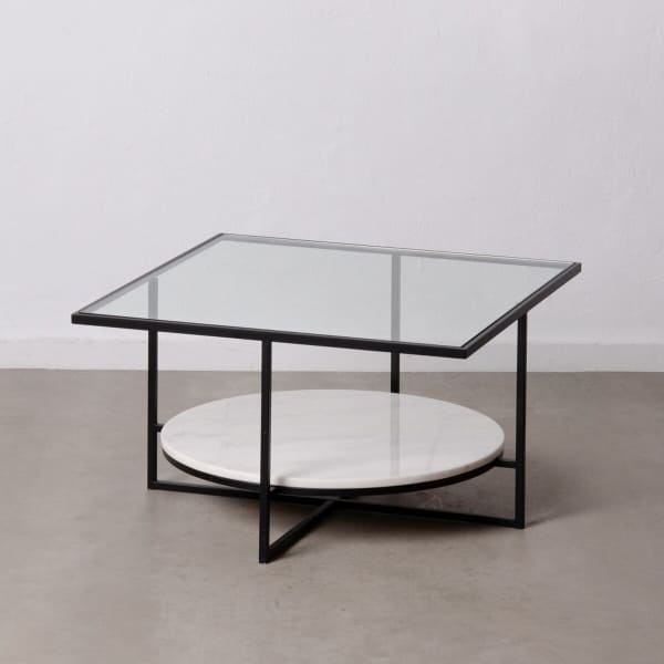 Table Basse Contemporaine en Verre, Marbre et Fer