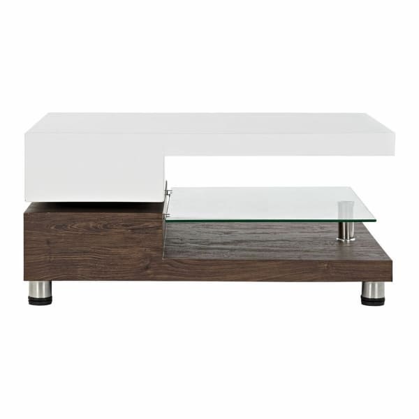 Table Basse Pivotante Rectangulaire Blanc et Bois Style Contemporain