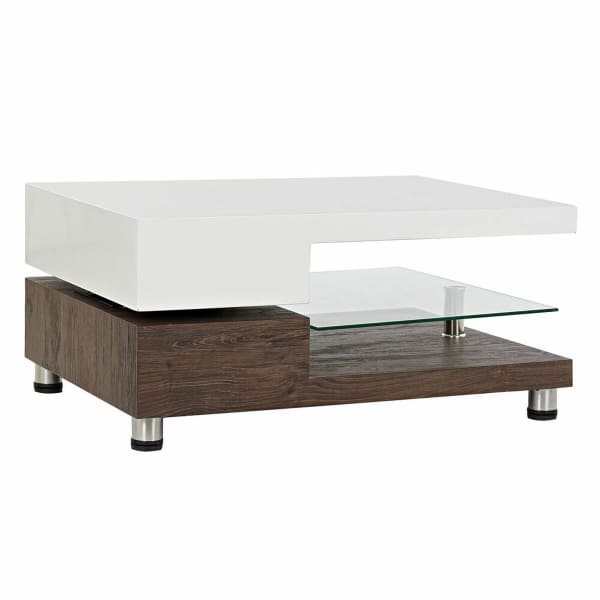 Table Basse Pivotante Rectangulaire Blanc et Bois Style Contemporain