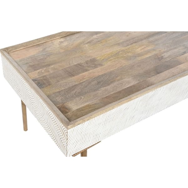 Table basse Exotique en Bois Blanc et Fer Doré (120 x 60 x 57 cm)