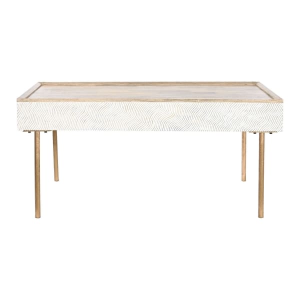 Table basse Exotique en Bois Blanc et Fer Doré (120 x 60 x 57 cm)