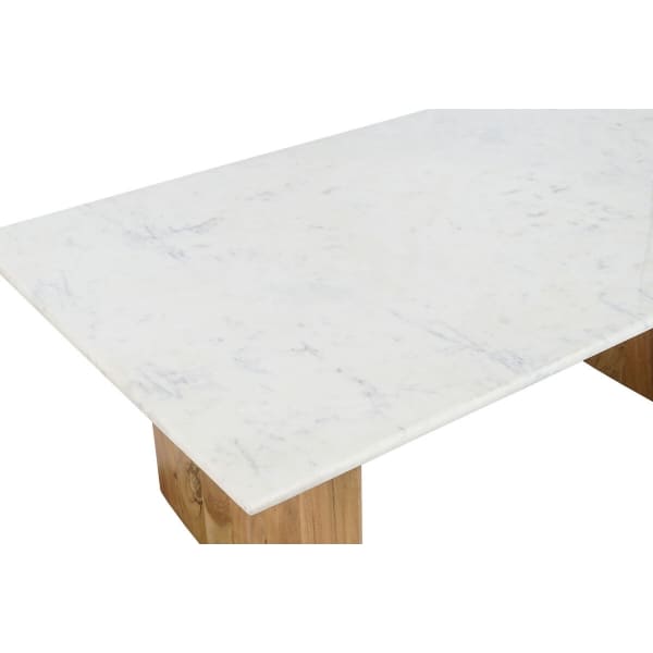 Table Basse en Marbre Blanc et Bois de Manguier, Design Japonais