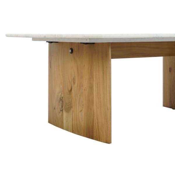 Table Basse en Marbre Blanc et Bois de Manguier, Design Japonais