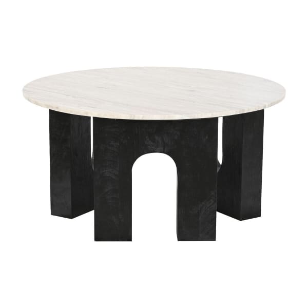 Table Basse Style Abstrait en Bois Noir et Marbre Blanc