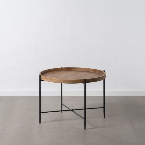 Table Basse Plateau Rond Bois Naturel Fer Noir